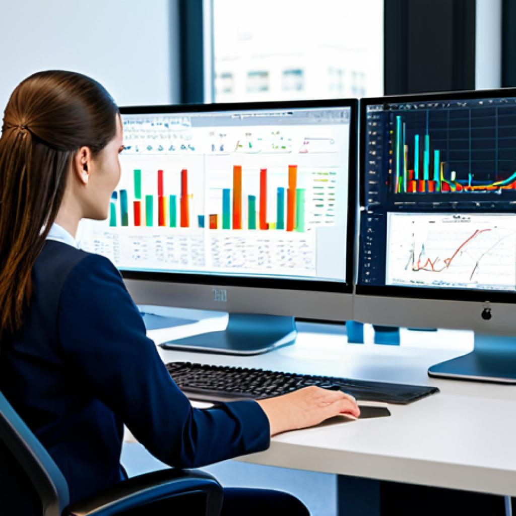 **
"A professional data analyst, fully clothed in a modest business casual outfit, working at a bright, modern office desk, surrounded by multiple monitors displaying data visualizations, safe for work, appropriate content, perfect anatomy, natural pose, professional."
**