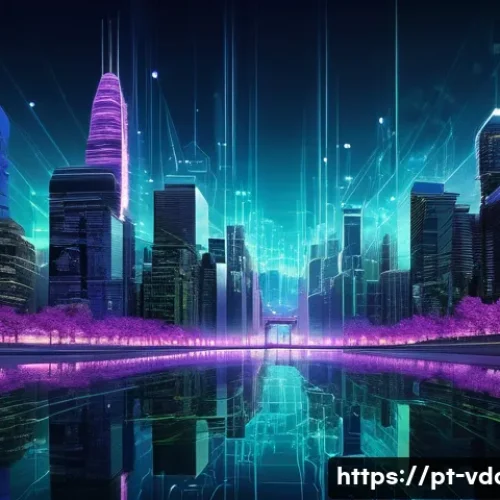 Home 32 빅데이터 실무에서의 보안 및 데이터 보호 - **Prompt:** A breathtaking digital metropolis at dusk, built entirely from intricate, glowing data s...