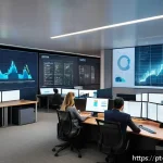 Home 22 빅데이터 분석가가 알아야 할 법적 규제 - A modern corporate office environment showing a diverse team of data analysts working collaborativel...